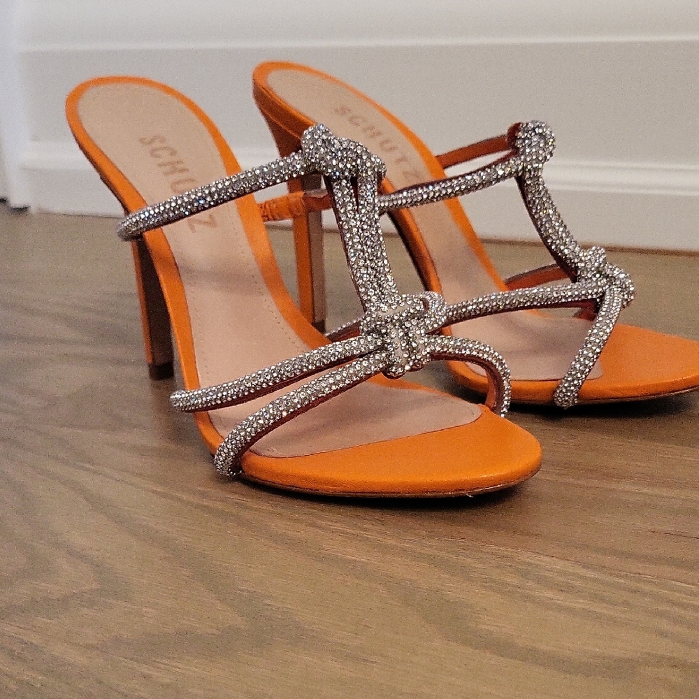 SCHUTZ Strappy Orange and Silver Heels